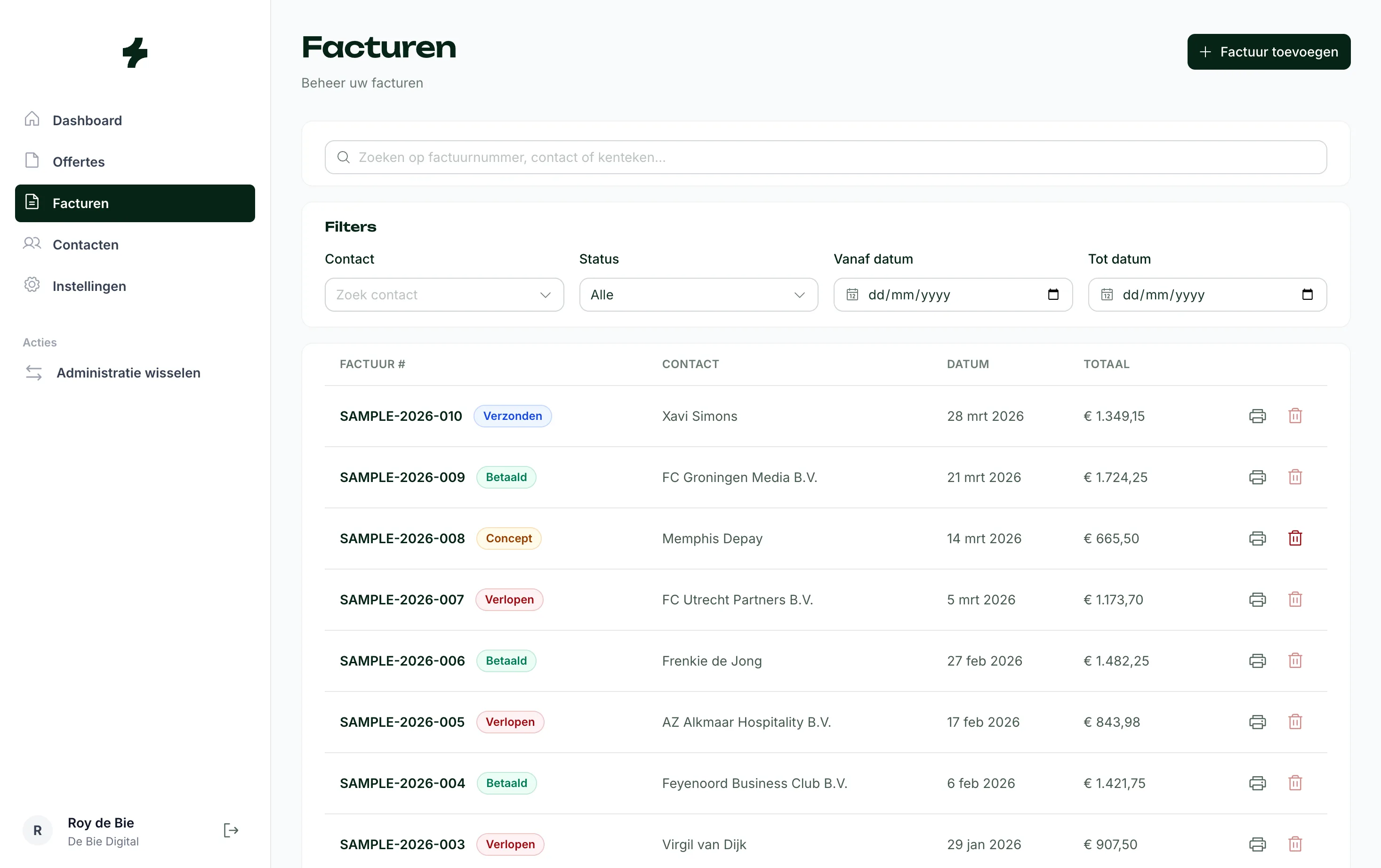 Benji facturatie dashboard